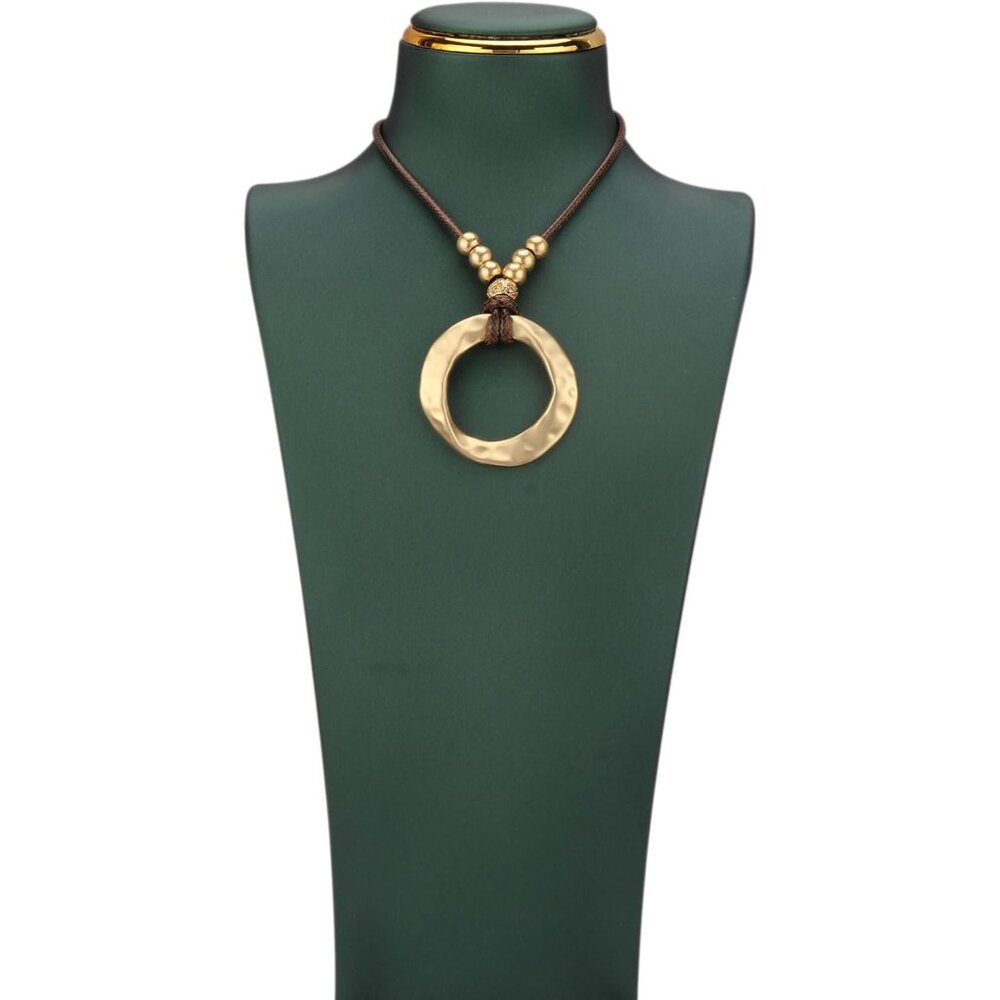 Bohemian Necklaces for Women Leather Necklace Wood Pendant Choker Long Brown Nec - Picture 2 of 9